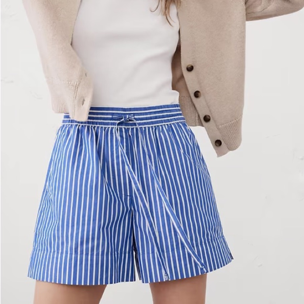 NEW Banana Republic 100% Cotton Seersucker Striped Blue White Drawstring Shorts